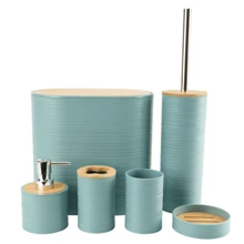 Bathroom Accessories Set 6 Pieces Bamboo Bath Ensemble Includes Soap Dispenser, Toothbrush Holder, Toothbrush Cup, Soap Dish For Decorative Countertop ,Birthday,Holiday,Housewarming,Christmas Gift Set (Grey,Black,Beige And White) Bathroom Accessories Bathroom Tools - Multicolor - View 21