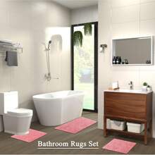 Bộ 3 thảm phòng tắm, thảm nhà vệ sinh bằng vải nhung siêu mềm, thấm hút tốt, thảm nhà vệ sinh dày, thảm nhà vệ sinh bằng vải nhung chống trượt cho phòng tắm, phòng ngủ, nhà bếp (màu hồng, vàng, xám, xám đậm, 32 'x20' + 24'x16' + hình chữ U 20 'x16') Trang trí nhà bếp phòng tắm trở lại trường mùa thu - Hồng - Xem 1