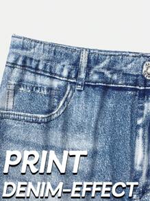 Pantalones cortos con efecto de mezclilla para mujer de talla grande, con alta elasticidad, cómodos y casuales, ideales para actividades al aire libre en verano