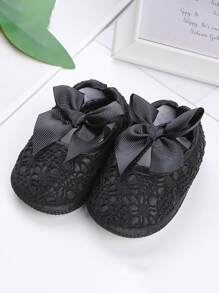 1 paire de chaussures bébé design nœud papillon mignon, chaussons plats souples antidérapants pour intérieur et extérieur pour bébé