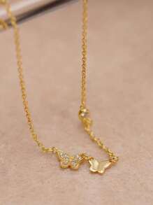 S925 纯银锆石项链 18K 镀金颈链双蝴蝶吊坠项链 适合女士和少女 - 蝴蝶項鍊 - 查看 7