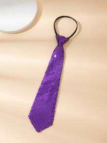 1pc 35cm Sequin Zipper Tie, Adjustable Unisex Student Shiny Tie For Daily Wear, Party, Performance, School Uniform, Holiday Show