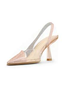 Wedding Party Crystal Transparent Splice Pointy Toe High Heel Pumps Stylish High Heels - Champagne - View 4