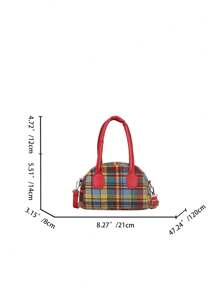 1pc Handtas (Groot/Klein) Amerikaanse Retro Niche Messenger Bag Plaid Contrast Kleur Hand-Held Bowling Bag Schoudertas, Koreaanse Stijl Veelzijdig, Schouderband Casual en Comfortabel, Glad en Lang Veelzijdig, Geschikt voor Dagelijkse Boodschappen en Reizen van Meisjes