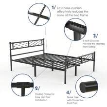 OYAJIA Black 3ft/4ft6/5ft For Single Double King Bed Frame Solid Metal Bed Frame Modern Style With Large Storage Space Black - Black - View 9
