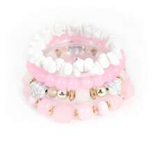 4pcs/Set Boho Style Multi-Layer Beaded Bracelet Pink Elastic Rope Jewelry, Daily Wear - Style 1 - View 6