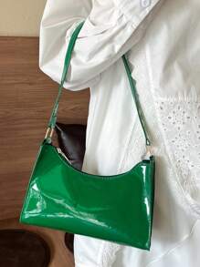 Artificial Patent Leather Bag - Green - View 4