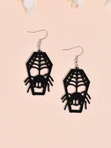1 paar gotische donkere stijl doodskist & spin hanger oorbellen voor vrouwen, punk spinnenweb holle oorbellen voor Halloweenfeest