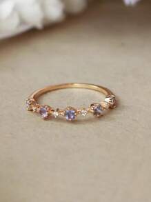 1pc Simple Luxury S925 Sterling Silver Small Diamond & Cubic Zirconia Ring, Suitable For Women's Daily Wear