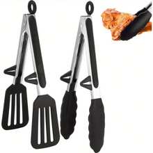 Latest 2-Pack 9-Inch Stainless Steel Kitchen Tongs, Silicone-Coated BBQ Pliers, Air Fryer Cooking Tongs, Food-Safe Grill Grippers For Home Grilling And Air Frying
