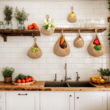 1 Stück/3 Stücke/6 Stücke, Hängende Küchenkörbchen - Boho Wandhängekorb, handgewebter tränenförmiger Obst- und Gemüsekorb für Küchenwand, Zuhause, Restaurant, Knoblauch, Gemüse Wandpflanzer, 6 Größen