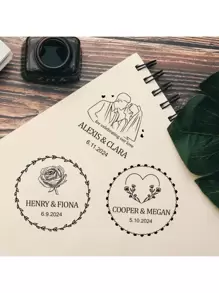 Personalized Wedding Stamp For Couples-Customizable With Names And Dates-Elegant Wedding Favor Stamp For Invitations, Thank You Cards, And Wedding Keepsakes-Perfect For Newlyweds, Anniversary Celebrations, And Special Events-Custom Stamp With Romantic Designs To Add A Personal Touch To Your Special Day - Black - View 7