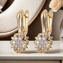 1 对时尚优雅的锆石六角形花卉耳钉，适合女性日常佩戴 - 六芒星耳扣 - 查看 1