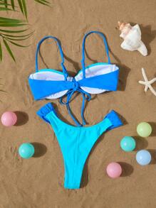 New Arrival Europe & America Style Solid Color Swimwear Two Pieces Bikini For Beach/Vacation - Blue - View 2
