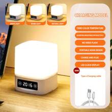 1pc LED Rechargeable Bedside Lamp, Level 3 Dimming, Digital Clock And Touch Control, Child/Adult Night Light, Sleeping Companion