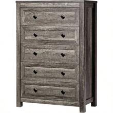 Farmhouse 5 Drawers Dresser, Wood Rustic Chest Of Drawers For Bedroom, Tall Dressers Organizer With Metal Handles, 5 Drawers Chest For Living Room, Hallway, Entryway, Rustic White
