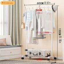1pc Basic Floor Standing Bedroom Clothes/Pants/Shoes/Hat All-In-One Rack With Wheel, Multifunctional Drying Rack And Storage Organizer - Multicolor - View 16