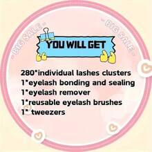 Kit de extensión de pestañas para principiantes, 280 piezas, 40D, 60D, 80D, 9-16, con racimos de pestañas mixtas, rizado en D, removedor de adhesivo y sellador, ideal para regalos y maquillaje (KIT-D-9-16MIX)