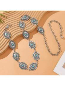 European And American Cross-Border Personalized Waist Chain, Suitable For Dresses, Bohemian Style Fashion Design, Versatile, V-Shaped Print, Bohemian Aluminum Alloy Metal Waist Belt, Spring/Summer/Autumn/Winter - Silver - View 15