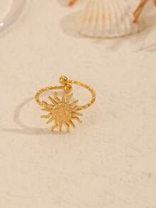 COINBUFF 1 pieza Anillo abierto con forma de sol, chapado en oro de 18K en acero inoxidable, de moda y delicado, sin decoloración, adecuado para citas, regalo y uso diario