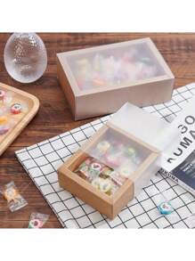 12 Sets Geschenkbox aus Kraftpapier mit PVC-Hülle, rechteckige Geschenkverpackung Aufbewahrungsbox, Burlywood, Entfaltet: 23,9 x 23,7 x 0,05 cm, Box: 8,3 x 8,3 x 3,2 cm, Innengröße: 6,7 x 6,7 x 3 cm