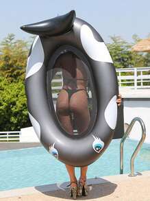 1pc Inflatable Black Whale Floating Lounge Chair, Portable Swimming Pool Beach Vacation Gadget, Enjoy Floating On Water Fun! Pool Float - Black - View 5