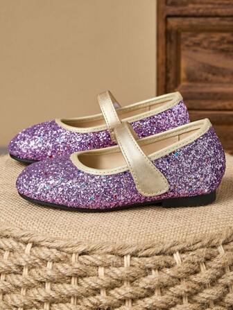 1 par de zapatos de vestir suave con punta redonda para niñas, zapatos planos de estudiante de escuela bonitos y con cuentas, para presentaciones corales y princesa