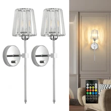 Battery Operated Crystal Wall Sconces 1/2 Gold Wireless Wall Sconce With USB Rechargeable LED Light Bulbs 12 Colors Dimmable Crystal Wall Lamp With Remote For Bedroom Living Room, Bulbs Included Without Light Bulb Vintage Wall Sconce Rechargeable Wall Sconce Stick On Sconces Wall Lighting
