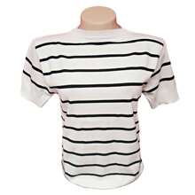 Striped Modal Blouse Short Sleeve Old Money Style Women's Fashion Spring Summer - Trắng với Đen - Xem 3