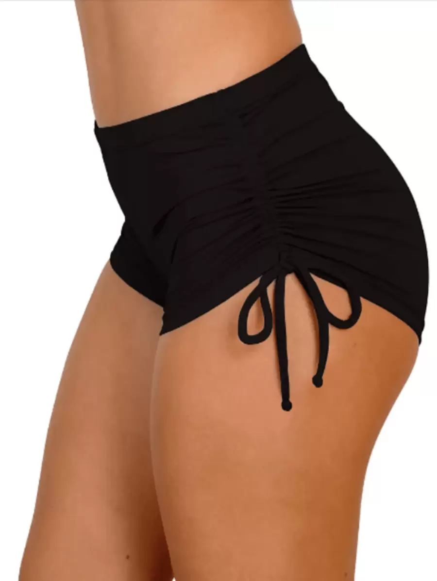 Bikini Sunquini Shorts Beach Sunkini Side Adjustment PoolSimpleCasualDrawstringPleated - 黑色 - 查看 1