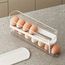 Rotatable Egg Storage Box For Refrigerator, Side Door Egg Rack Container With Cover Plastic Egg Tray, Space-Saving Refrigerator Egg Holder - Transparent - View 2