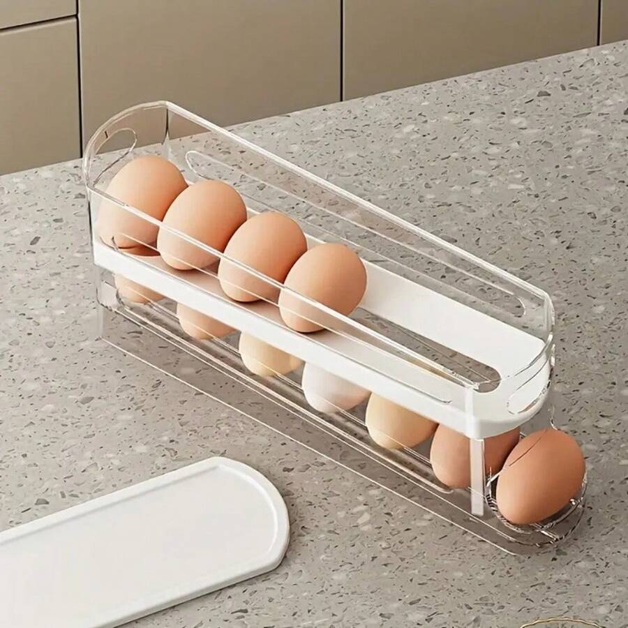 Rotatable Egg Storage Box For Refrigerator, Side Door Egg Rack Container With Cover Plastic Egg Tray, Space-Saving Refrigerator Egg Holder