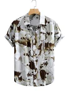 Men's Tie Dye Print Loose Casual Short Sleeve Shirt, Summer - Multicolor - View 1