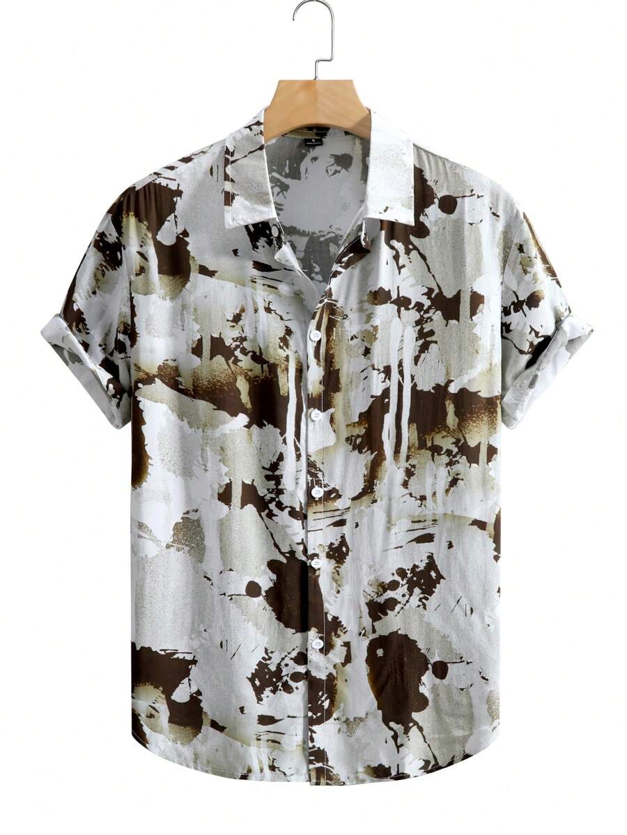 Men's Tie Dye Print Loose Casual Short Sleeve Shirt, Summer - Multicolor - View 1