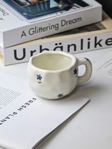 1pc Handmade Ceramic Mug, Asymmetrical Hand-Painted Cute Pattern, Flower Decor Mug, Everyday Drinkware For Office & Home, Suitable For Afternoon Tea, Coffee, Breakfast Oatmeal & Milk, Great Gift For Holidays & Birthdays Back To School