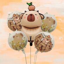 5pcs Capybara Shaped Foil Balloons, Suitable For Birthday Party, Capybara Party, Water Park Party - Multicolor - View 5
