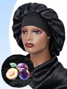 1PC Women's Print Satin Hair Bonnet Wide Brim Hat Sleep Night Caps For Wig And Hair Protection - Black - View 17