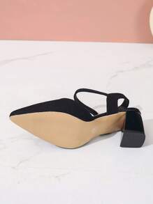 Women's Fashion Sexy Pointed Toe Thick Heel Sandals With Ankle Strap, Closed Toe Slip On Pumps Shoes, Spring/Summer