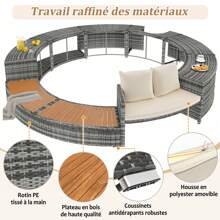 Gartenmöbel-Set, Garten-Lounge-Set Lounge-Set mit runder Couch, Garten oder Poolbereich Poolumrandung, inklusive Kissen, Möbel für Terrasse, Grau - Grau - Übersicht 3