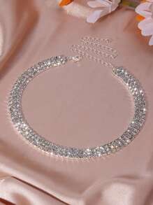 1 pieza Collar con cadena de tres hileras y garra con grandes diamantes, adecuado para uso diario - Plateado - Ver 3