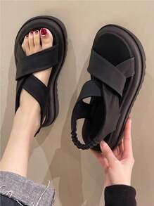 Women's Platform Wedge Sandals, New Sporty Sandals For Summer, Thick Sole Criss-Cross Elastic Strap Roman Beach Sandals