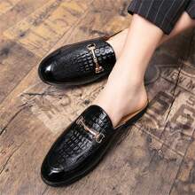 Men's Loafers Breathable Slip-On Shoes, Patterned Leather Sandals, Fashion & Versatile For Summer - Black - View 9