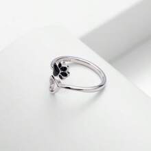 925 Sterling Zilver Mode Delicate Hart & Kattenpoot Hars Hypoallergene Open Ring