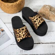Chunky Platform Leopard & Zebra Slide Sandals, Chic And Sexy Casual Outdoor Summer Wear - Mustard Yellow - View 5