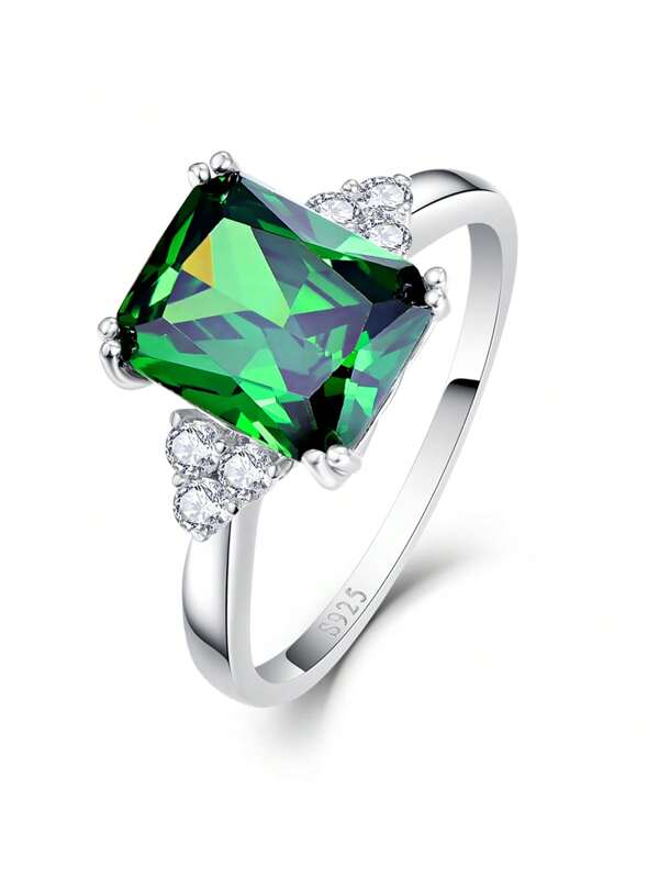 1 pezzo Anello quadrato in argento sterling 925 con zirconi scintillanti a 4 griffe, elegante e di lusso, regalo per matrimonio, fidanzamento, anniversario per donna, adatto per feste, festival, compleanni, uso quotidiano, confezione regalo inclusa