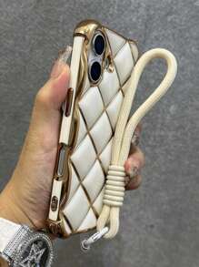 Luxury Stylish Rhombus Argyle Plating Phone Case Compatible With Iphone 16 15 14 13 12 Pro Max 11 Silicone Wristband Strap Soft Shockproof Cover