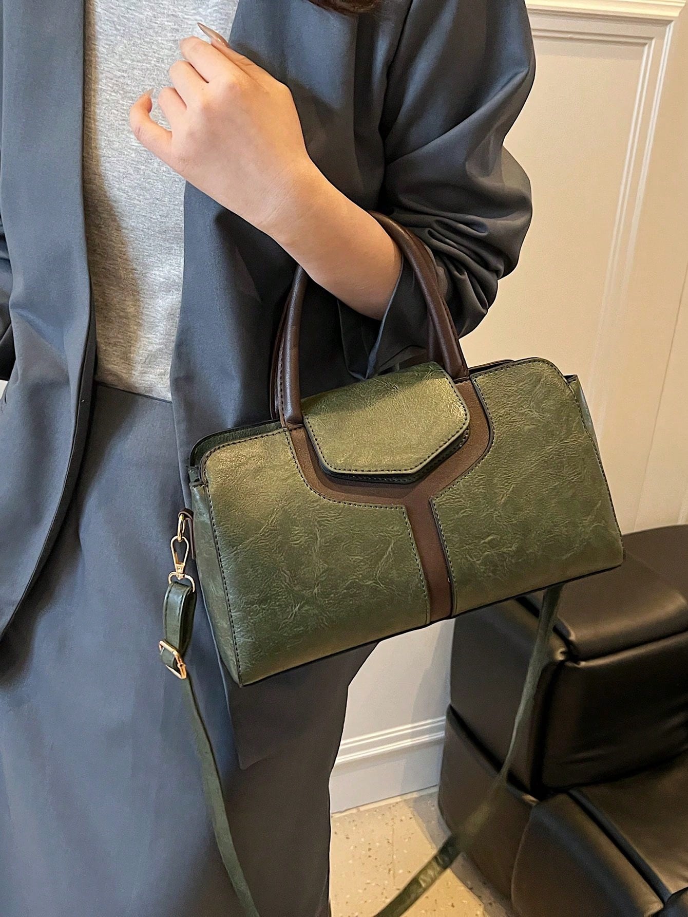 حقيبة يد نسائية عالية الجودة من الجلد المرقع ، حقي...