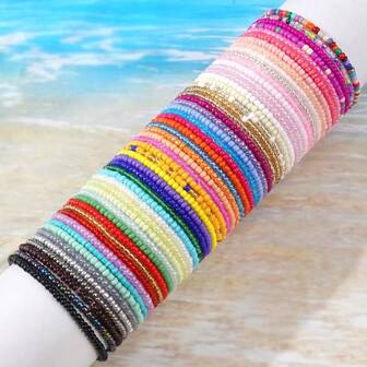 36 件波西米亚风格彩色珠饰套装，适合男士和女士，分层搭配和配饰，非常适合夏季海滩度假（多种珠子颜色和款式）