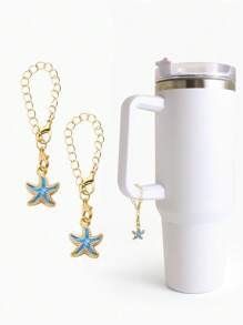 2pcs White Starfish Shape Cup Decoration Pendant, Ocean Style ID Tag Accessory For 30oz/40oz Cup Handles, Decoration (Pink, Blue, Green) - 2pcs - View 8