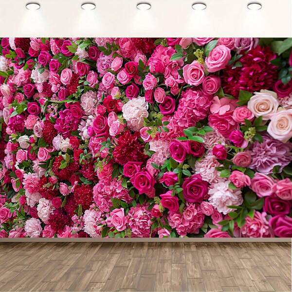 [Rosas rosa choque] Fundo de parede floral de poliéster | Rosas rosa choque e vermelhas | Não precisa de eletricidade | Fundo de foto | Inauguração de casa, aniversário, ajuste geral